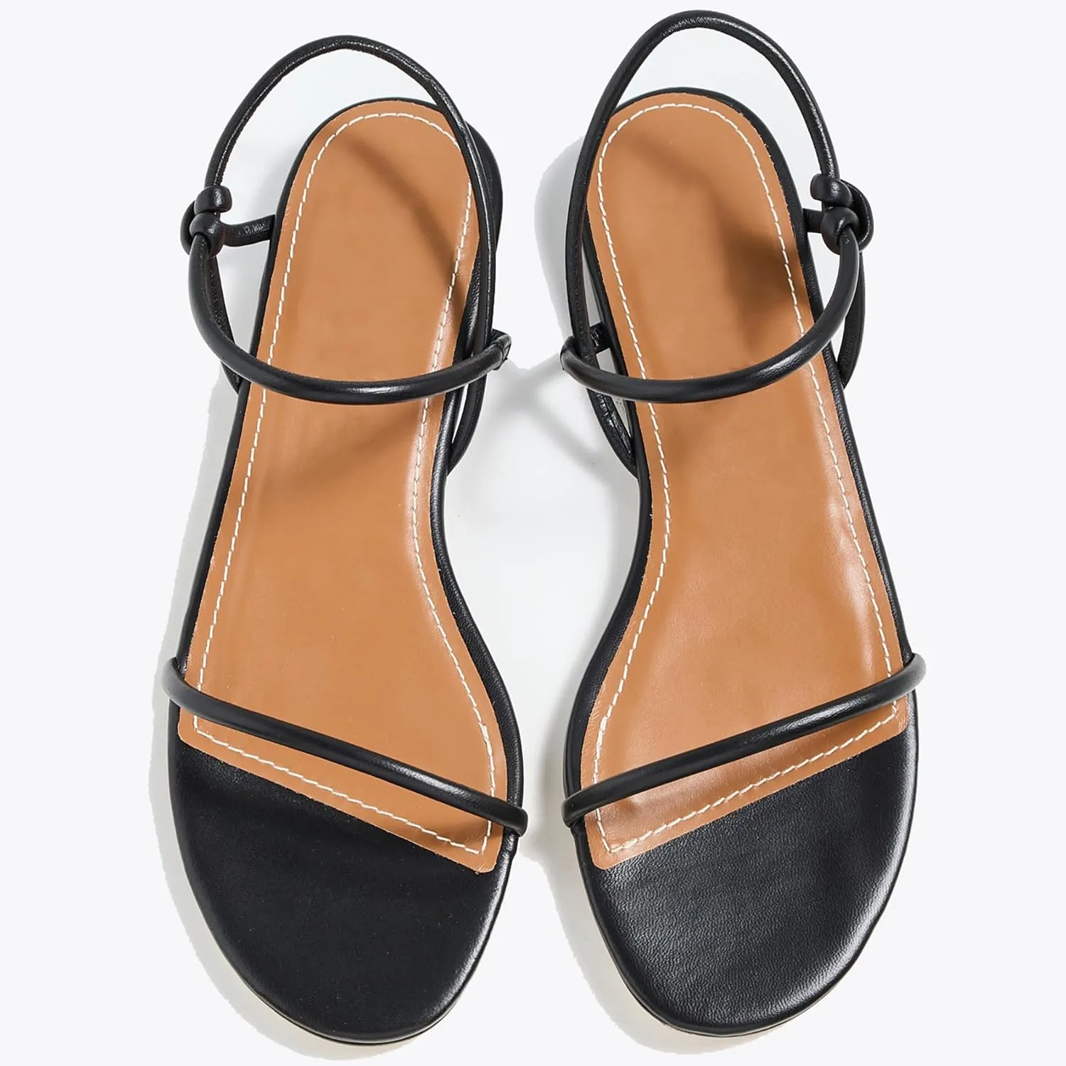 Strappy Flat Sandals for Women Round Open Toe Slip on Ankle Strap Backless Sandals Slingback Casual Vacation Dressy Shoes
