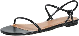 Strappy Flat Sandals for Women Round Open Toe Slip on Ankle Strap Backless Sandals Slingback Casual Vacation Dressy Shoes