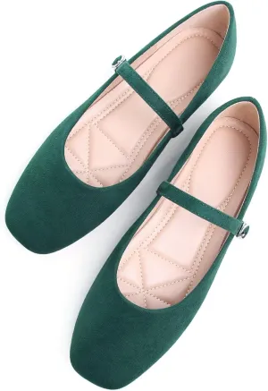 Stunner Mary Jane Square Toe Black Ballet Flats for Women - Comfortable Ankle Strap Casual Slip On Flats
