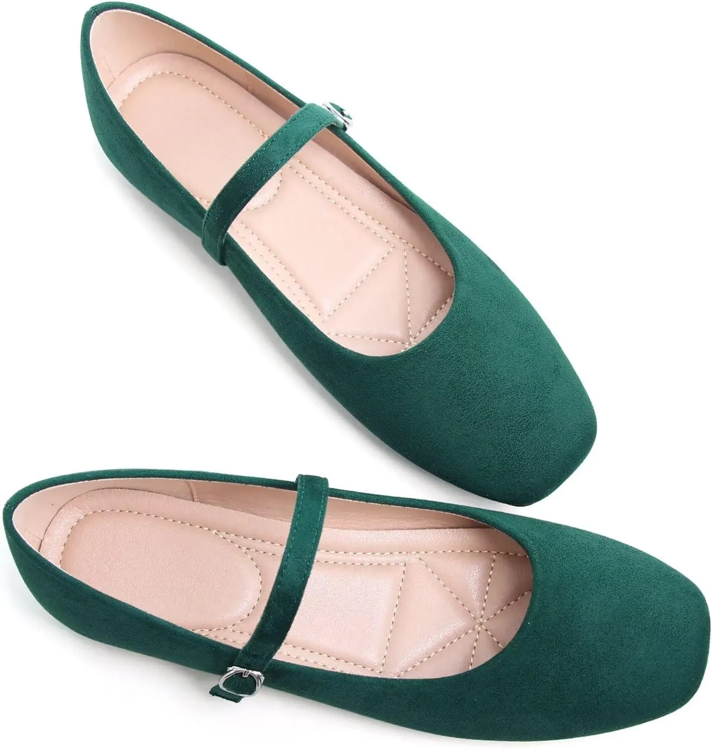 Stunner Mary Jane Square Toe Black Ballet Flats for Women - Comfortable Ankle Strap Casual Slip On Flats