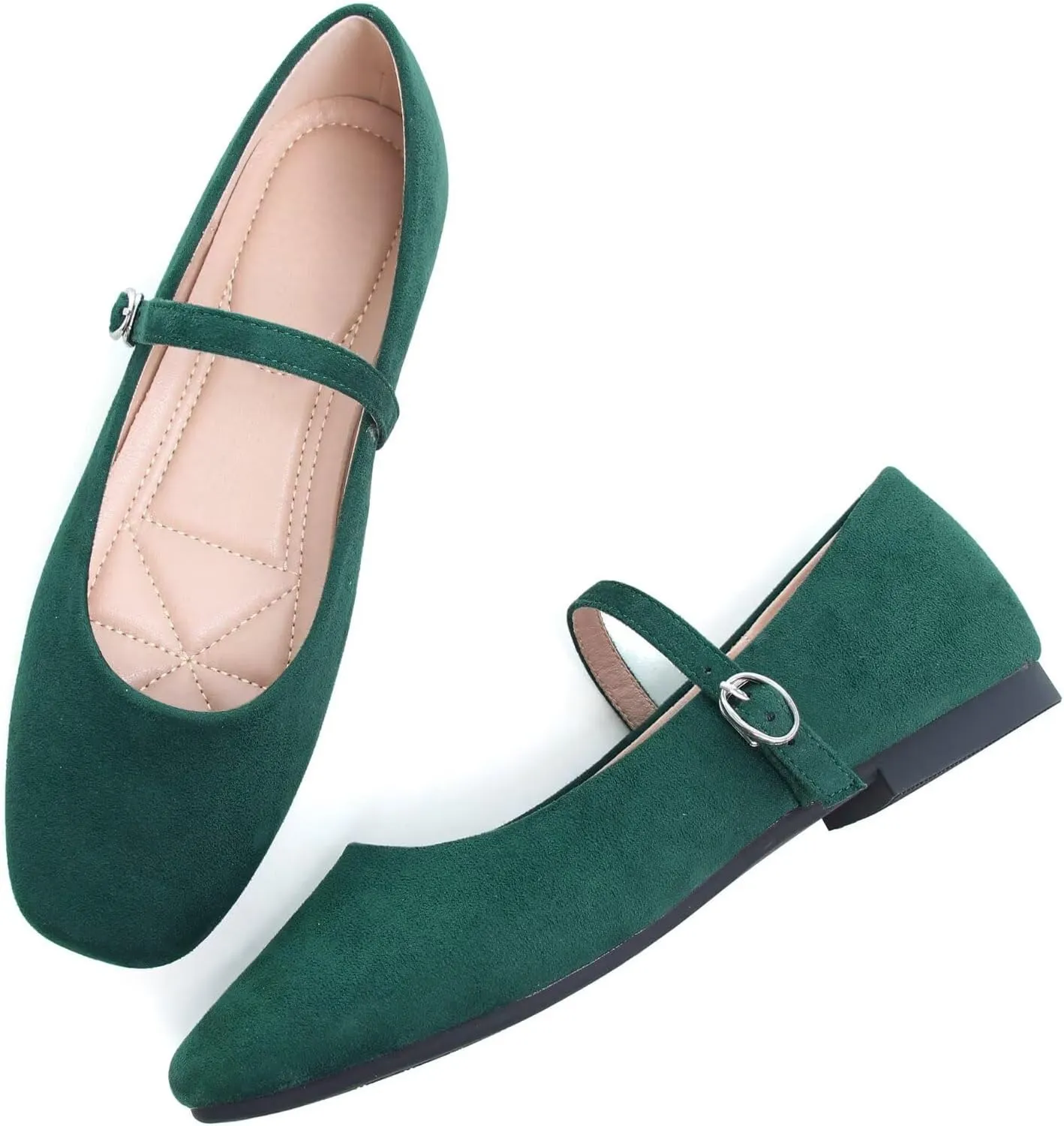 Stunner Mary Jane Square Toe Black Ballet Flats for Women - Comfortable Ankle Strap Casual Slip On Flats