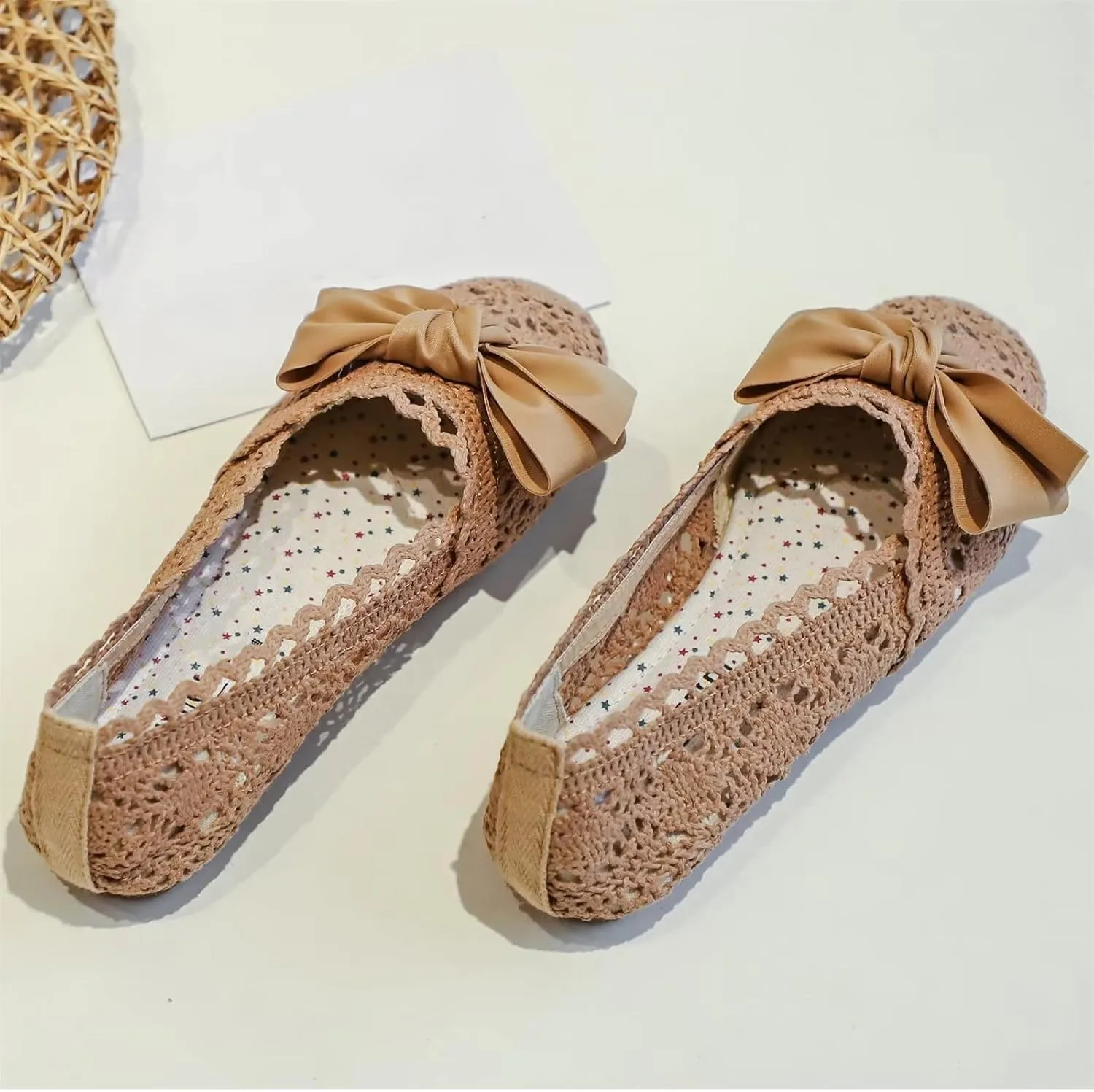 Stunner Women's Round Toe Flats Lace Hollow Breathable Slip on Flat Shoes