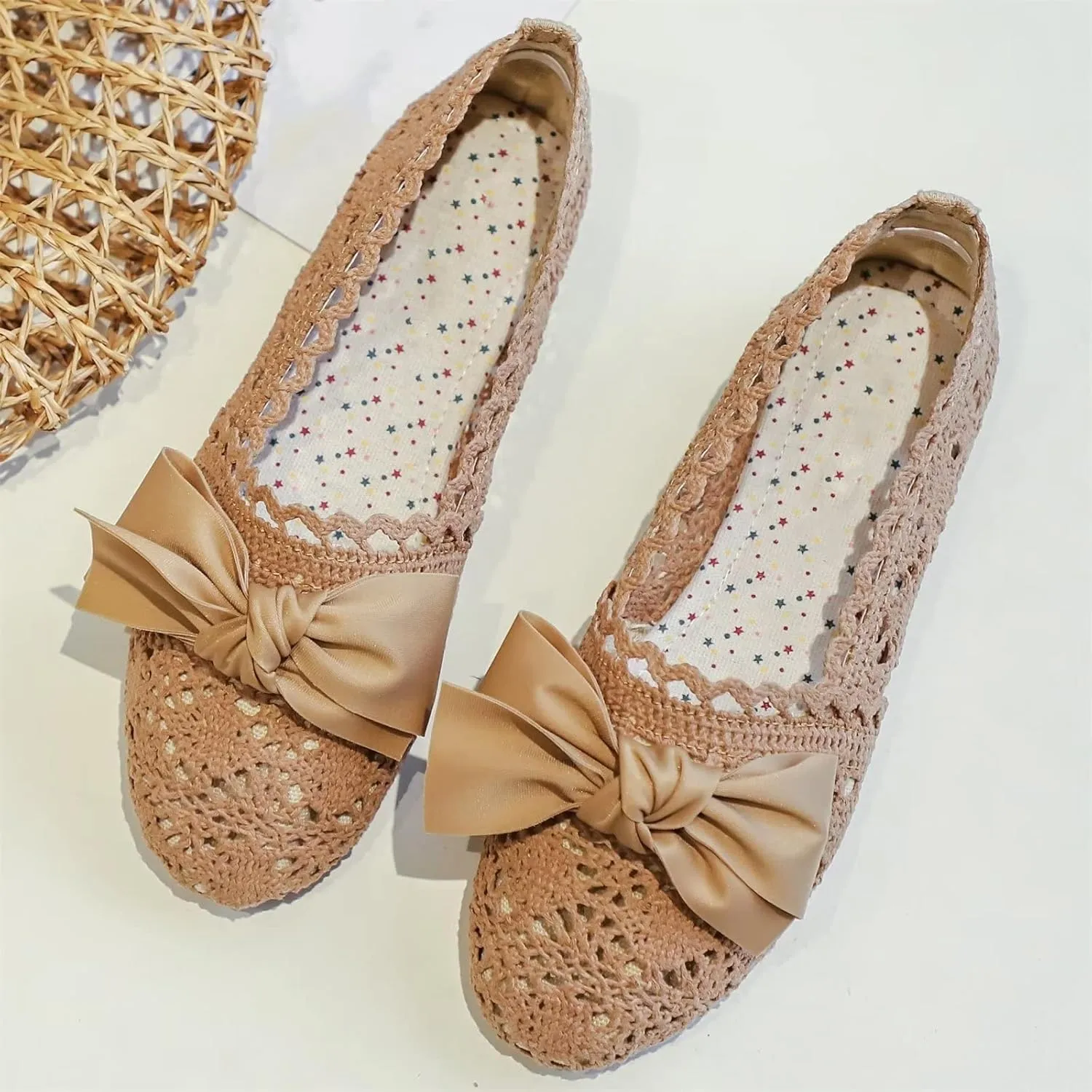Stunner Women's Round Toe Flats Lace Hollow Breathable Slip on Flat Shoes