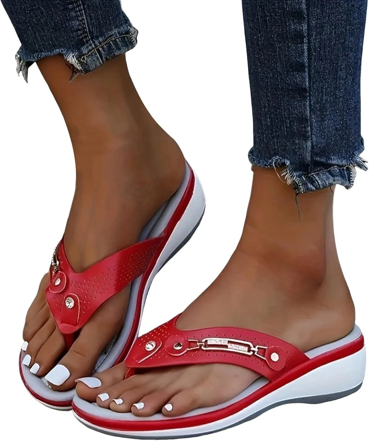 Summer Flip Flops for Women 2025 Arch Support Clip Toe Slip On Wedge Sandals Comfy Non Slip Cushioned Footbed Recovery Slides Ladies Slingback Beach Casual Shoes for Daily Wear Indoor Outdoor