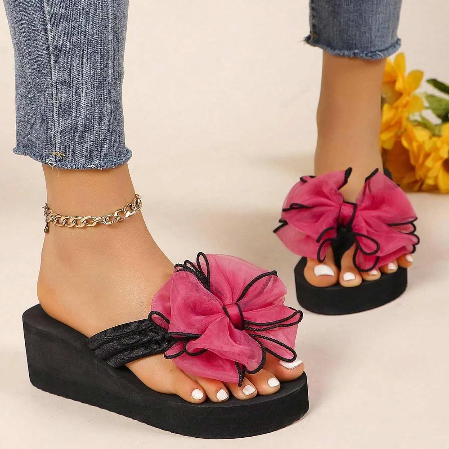 Summer New Plus Size High Heel Sandals Women's Fashion Beach Women's Shoes Flip Flops Beach Glass Wedges Shoes for Women