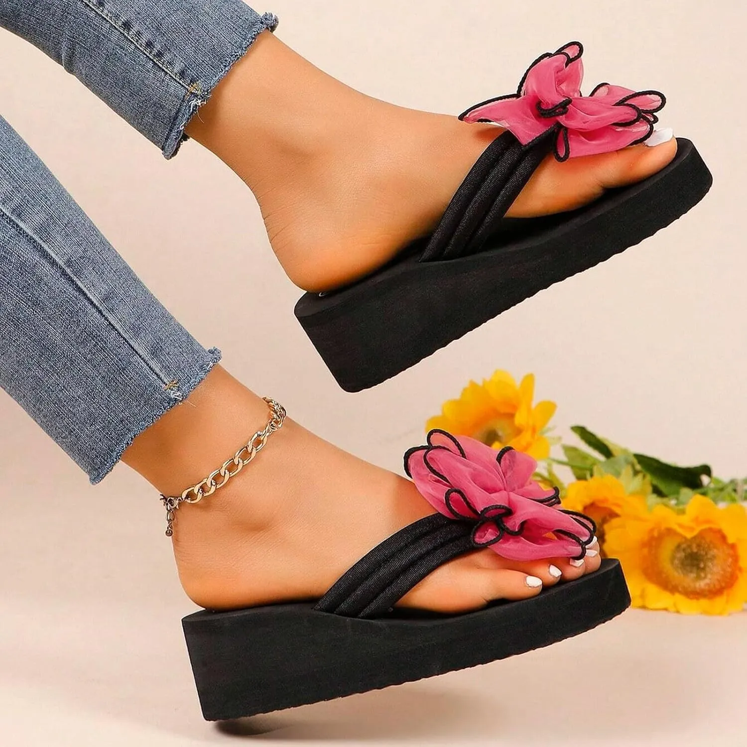 Summer New Plus Size High Heel Sandals Women's Fashion Beach Women's Shoes Flip Flops Beach Glass Wedges Shoes for Women