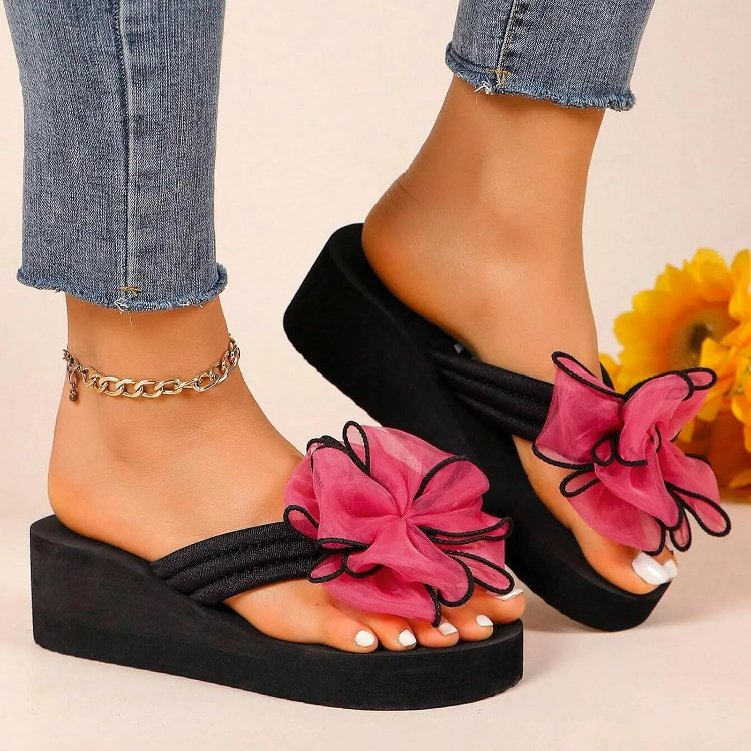 Summer New Plus Size High Heel Sandals Women's Fashion Beach Women's Shoes Flip Flops Beach Glass Wedges Shoes for Women