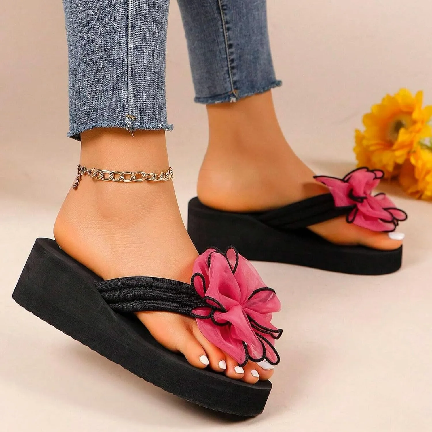 Summer New Plus Size High Heel Sandals Women's Fashion Beach Women's Shoes Flip Flops Beach Glass Wedges Shoes for Women