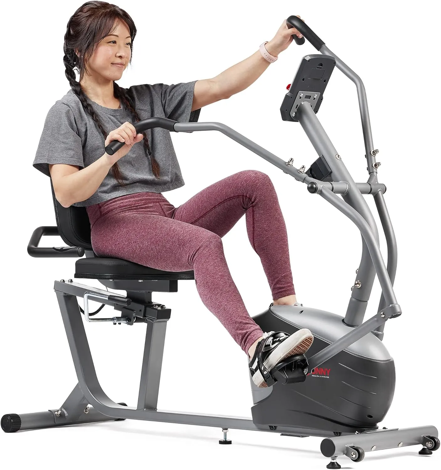 Sunny Health & Fitness Compact Performance Recumbent Bike w/Dual Motion Arm/Leg Exercisers for Senior Home Training w/Quick Adjust Seat & Optional Exclusive Free SunnyFit App Bluetooth Connectivity