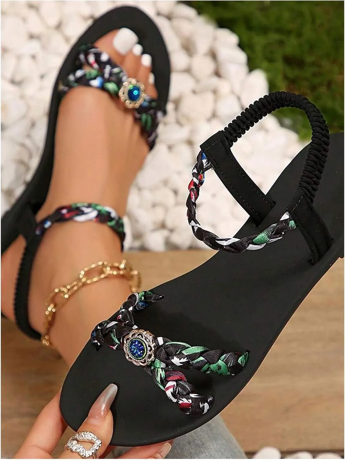SweatyRocks Women's Braided Slingback Sandals Open Toe Ankle Strap Vacation Flat Sandals