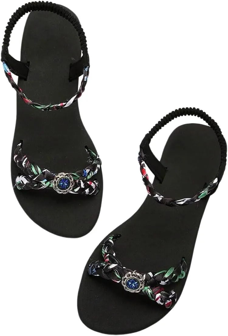 SweatyRocks Women's Braided Slingback Sandals Open Toe Ankle Strap Vacation Flat Sandals