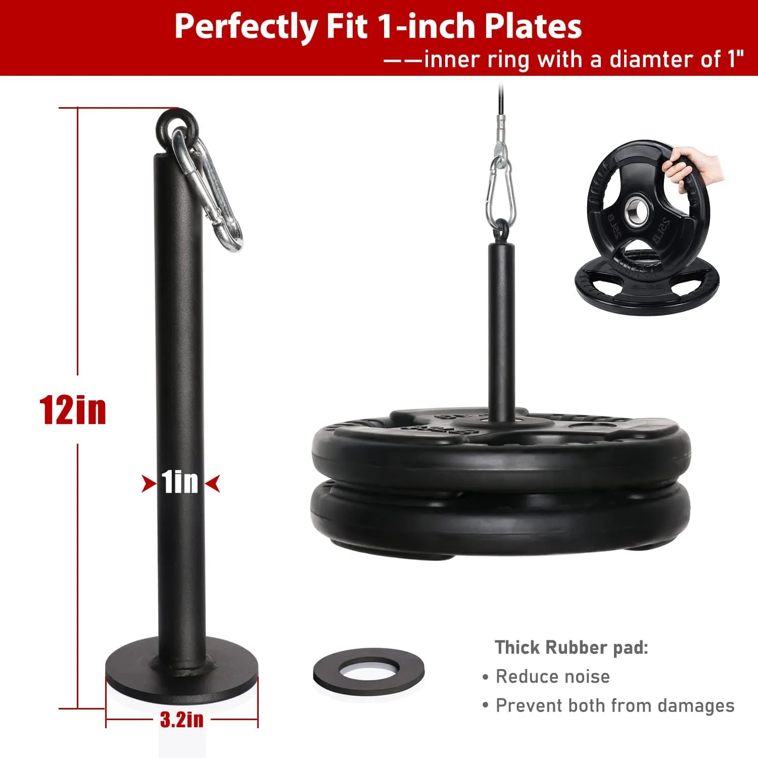 SYL Fitness Loading Pin for 1"/ 2" Weight Plates, Heavy Duty Attachment for LAT Cable Pulley System Gym