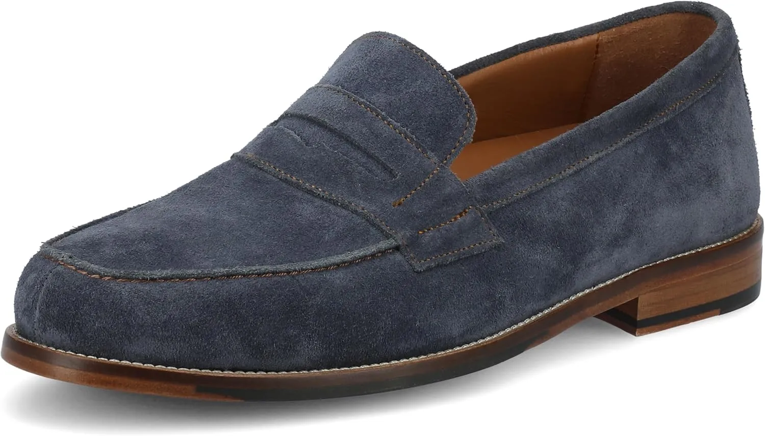 TAFT Mens Sterling Genuine Leather Penny Loafer Embossed Dress Shoe Comfort Slip On Round Toe Block Heel Blue/Suede 11.5 Medium Mens US