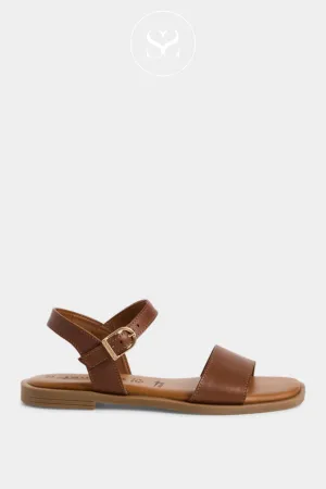 TAMARIS 1-28160-42 TAN LEATHER FLAT SANDALS