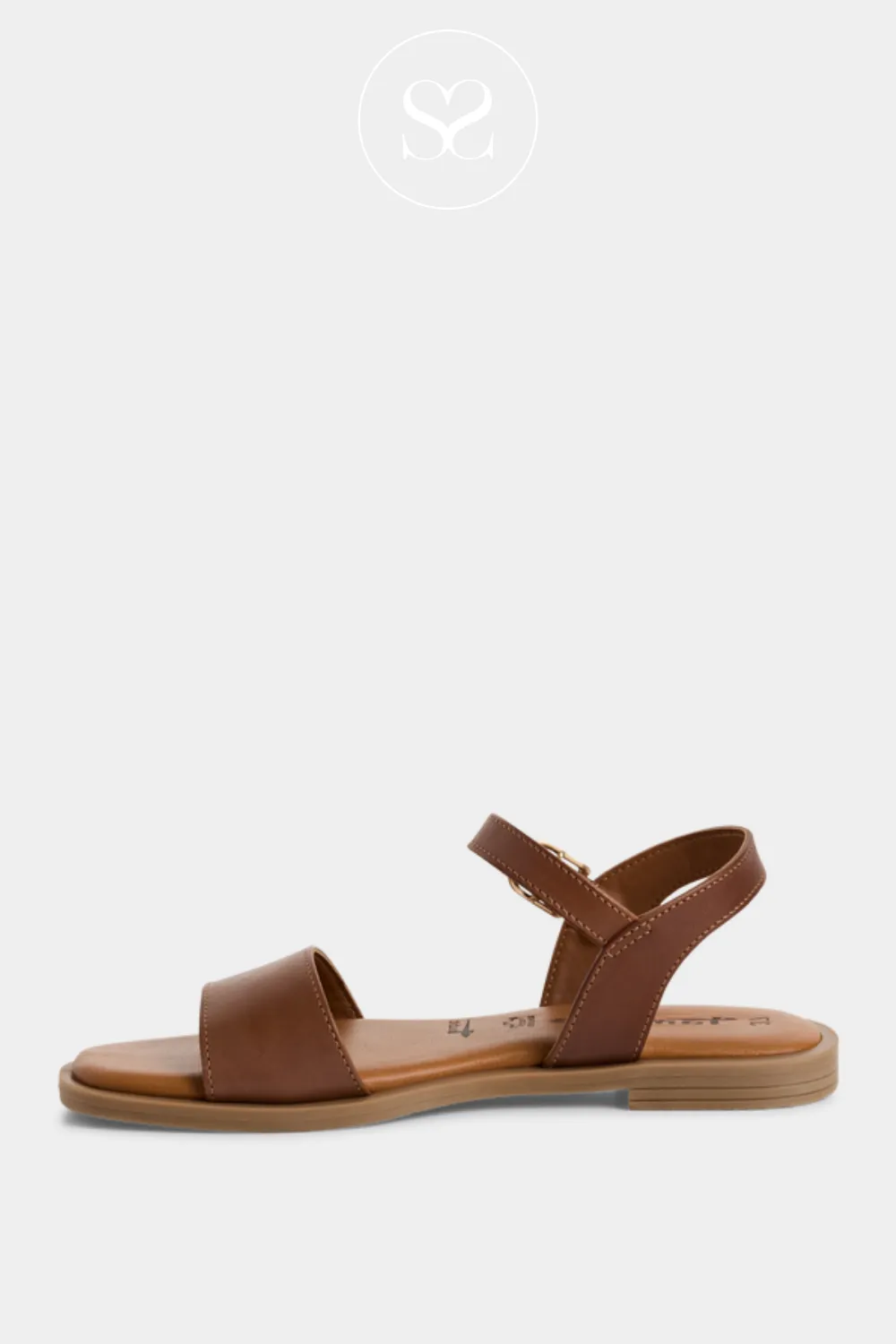TAMARIS 1-28160-42 TAN LEATHER FLAT SANDALS