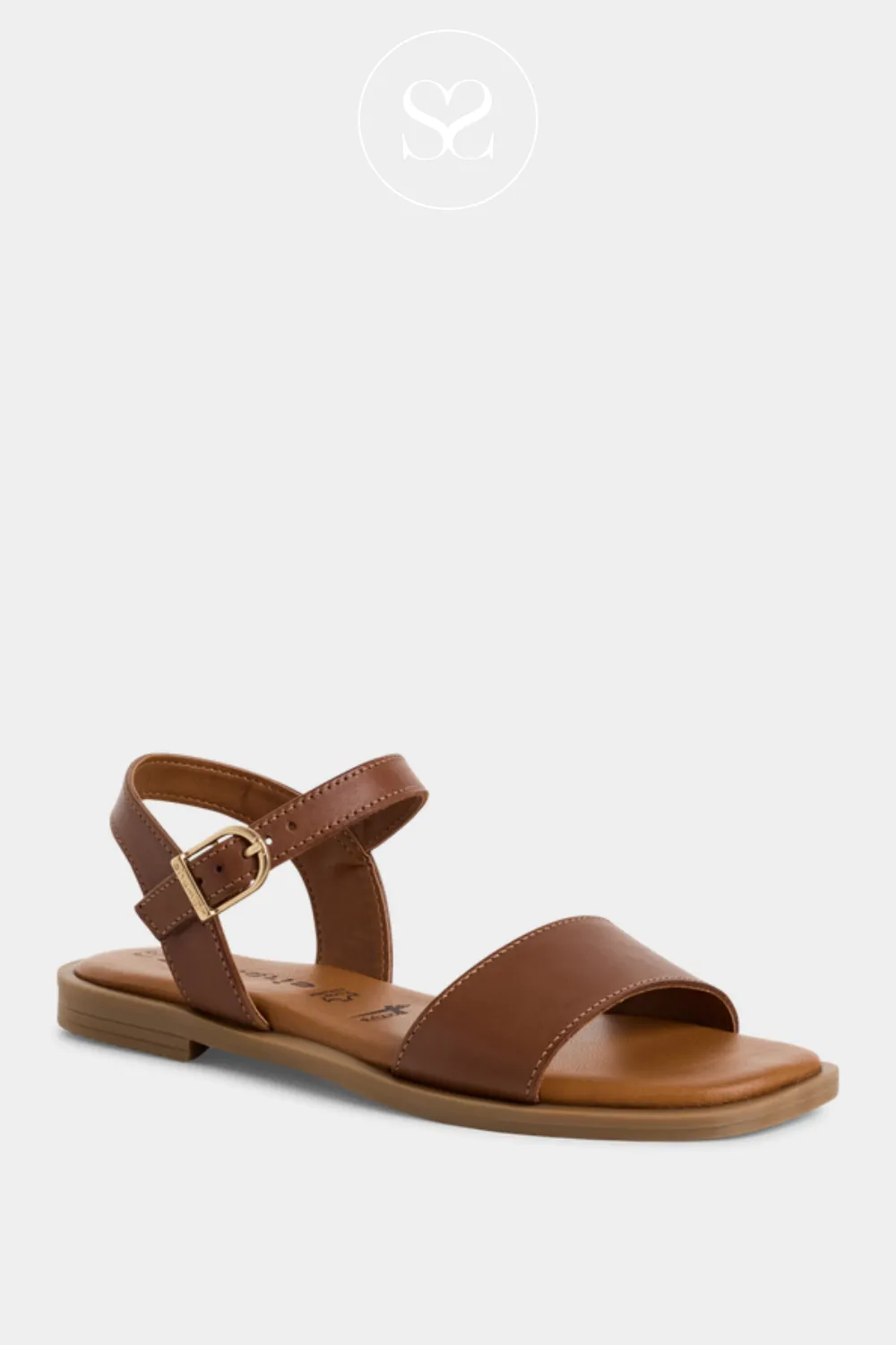 TAMARIS 1-28160-42 TAN LEATHER FLAT SANDALS