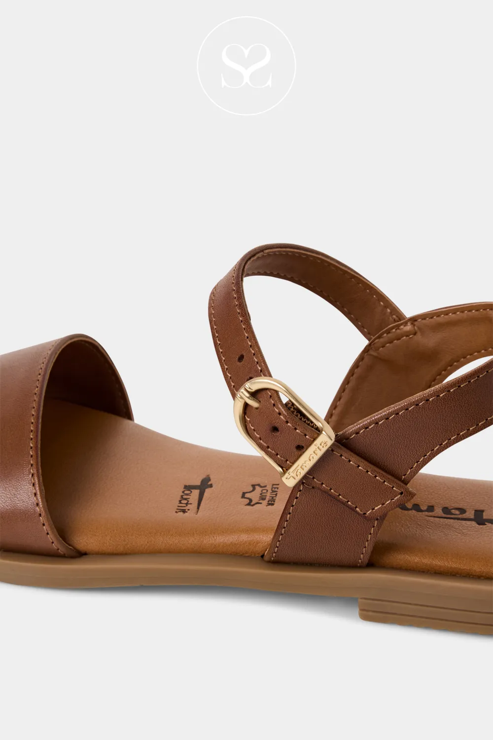 TAMARIS 1-28160-42 TAN LEATHER FLAT SANDALS