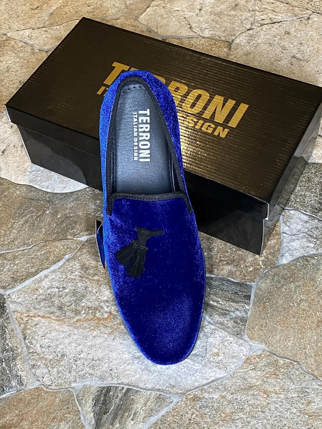 Terroni Men's Slip-On Loafer Shoe-Faux Suede-Tassel-Fashionable-Italian Design-Luxury Comfort Dress Shoe- Wedding Shoe-Prom Shoe (Royal Blue, 10)
