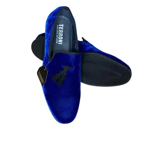 Terroni Men's Slip-On Loafer Shoe-Faux Suede-Tassel-Fashionable-Italian Design-Luxury Comfort Dress Shoe- Wedding Shoe-Prom Shoe (Royal Blue, 10)