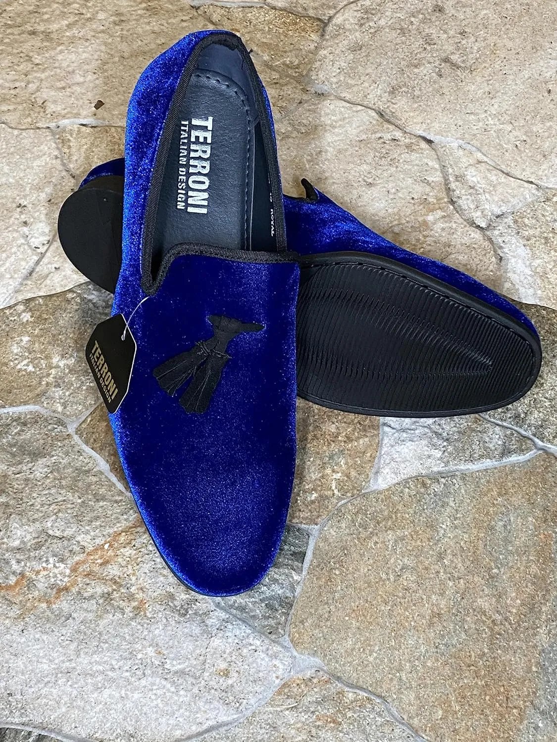 Terroni Men's Slip-On Loafer Shoe-Faux Suede-Tassel-Fashionable-Italian Design-Luxury Comfort Dress Shoe- Wedding Shoe-Prom Shoe (Royal Blue, 10)