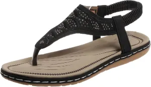 Thong Flat Sandals, Casual Women T-Strap Dress Sandals Comfortable Orthopedic Open Toe Slides Sandal T-Strap and Elastic Ankle Strap Summer Beach Walking Shoes