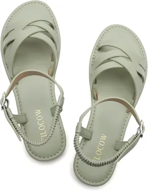 Tilocow Woven Women Flat Sandals Round Toe Buckle Slides Cross Strappy Casual Shoes for Summer