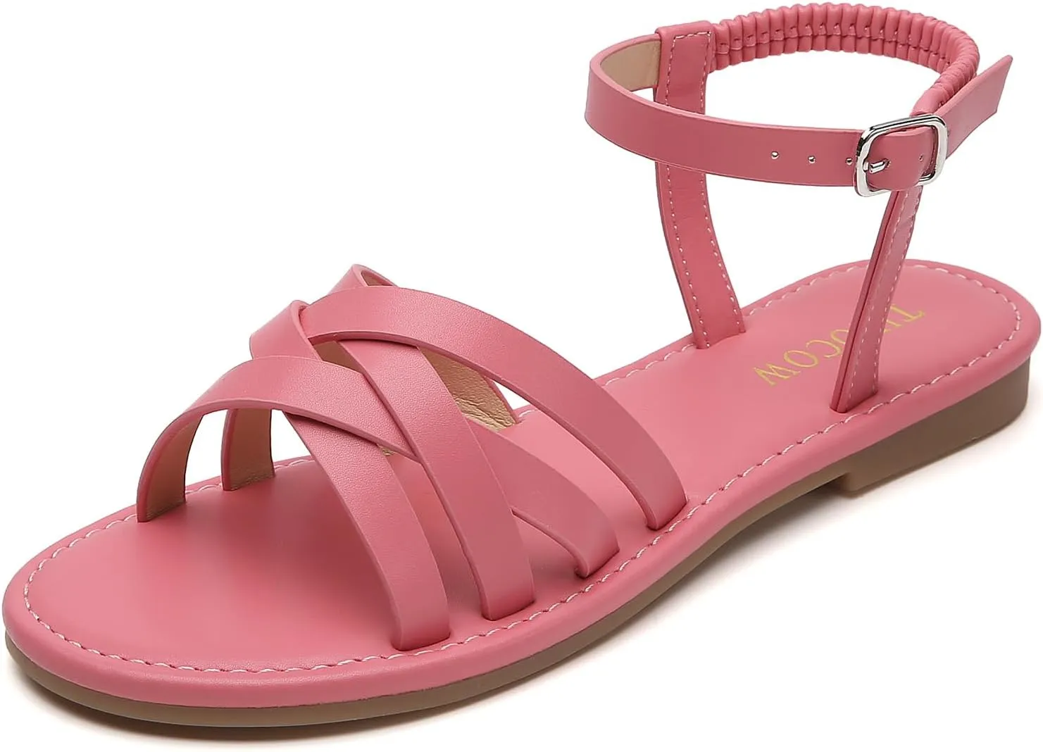 Tilocow Woven Women Flat Sandals Round Toe Buckle Slides Cross Strappy Casual Shoes for Summer