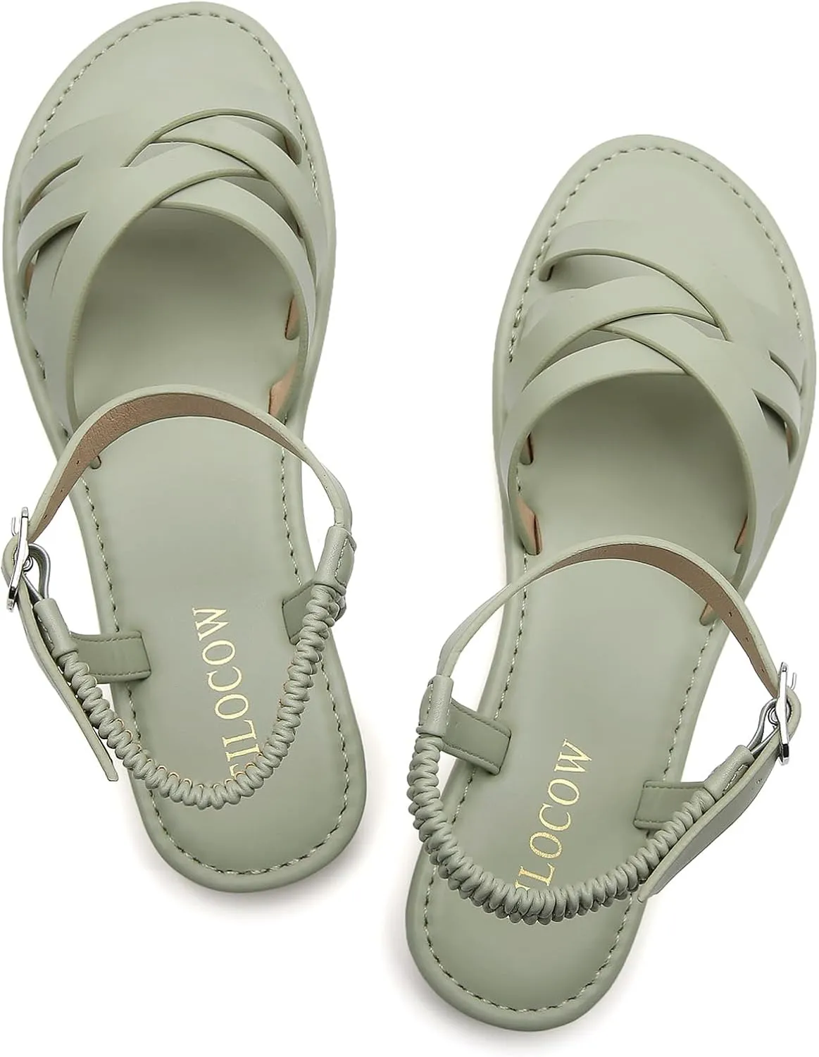 Tilocow Woven Women Flat Sandals Round Toe Buckle Slides Cross Strappy Casual Shoes for Summer