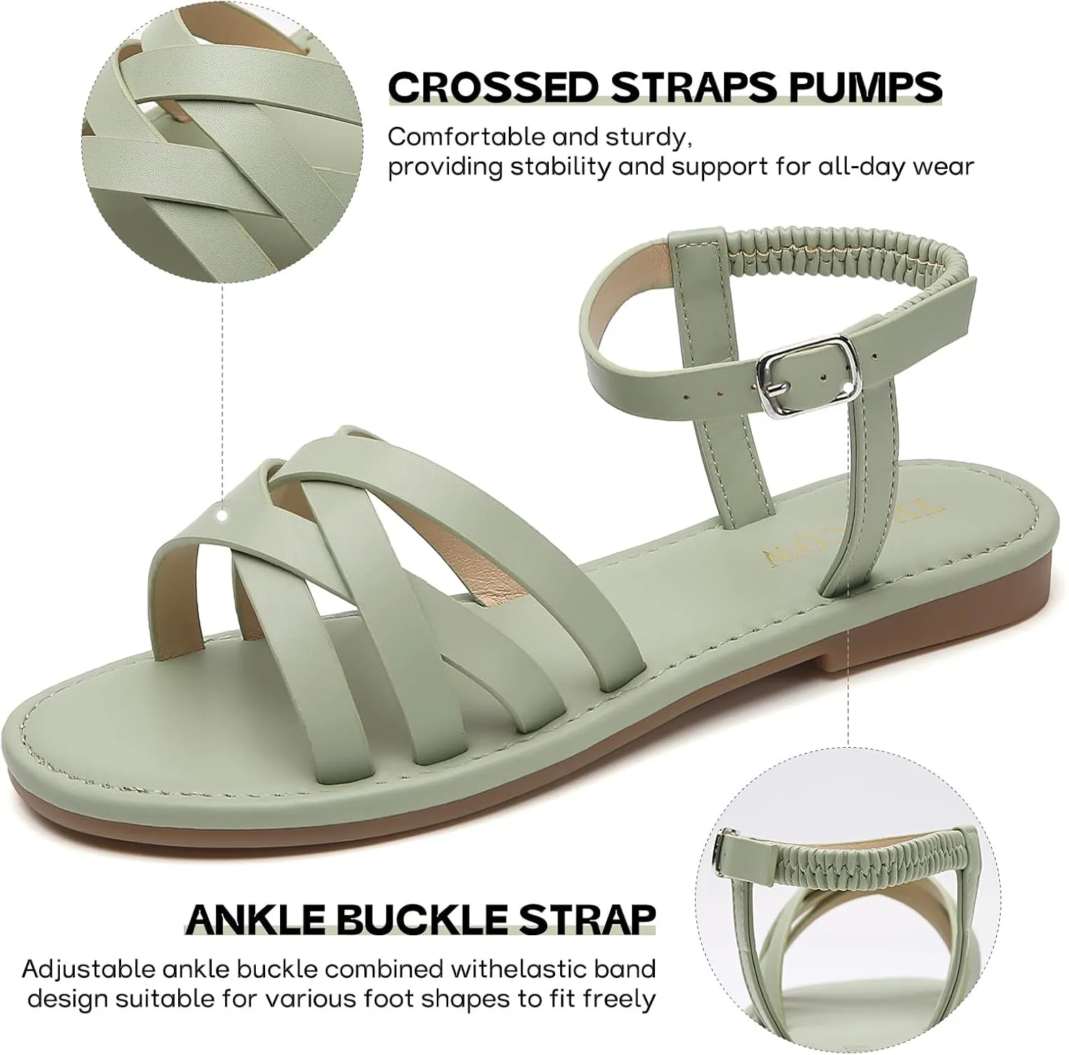 Tilocow Woven Women Flat Sandals Round Toe Buckle Slides Cross Strappy Casual Shoes for Summer