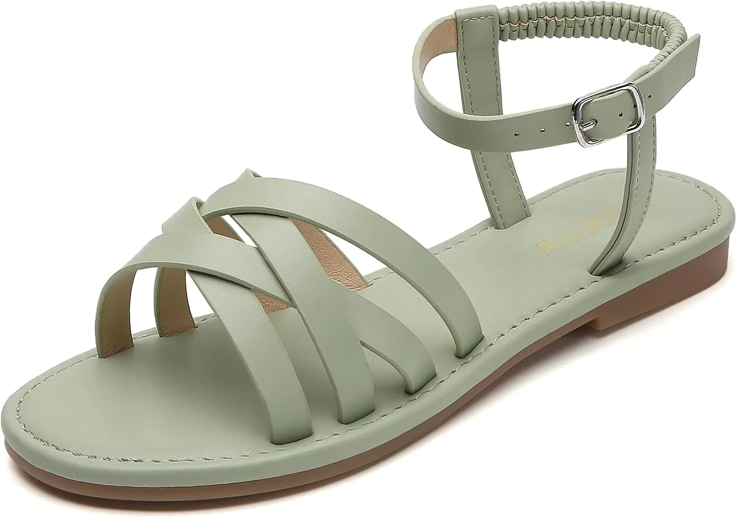 Tilocow Woven Women Flat Sandals Round Toe Buckle Slides Cross Strappy Casual Shoes for Summer