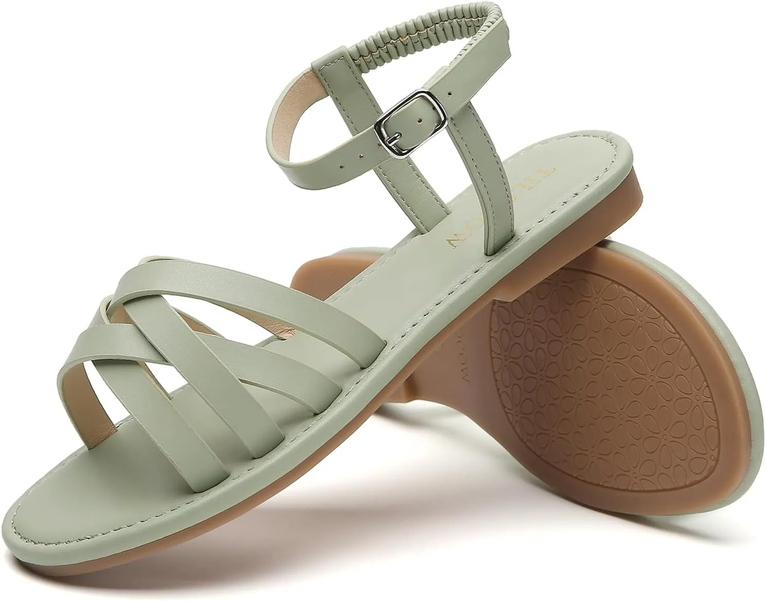 Tilocow Woven Women Flat Sandals Round Toe Buckle Slides Cross Strappy Casual Shoes for Summer