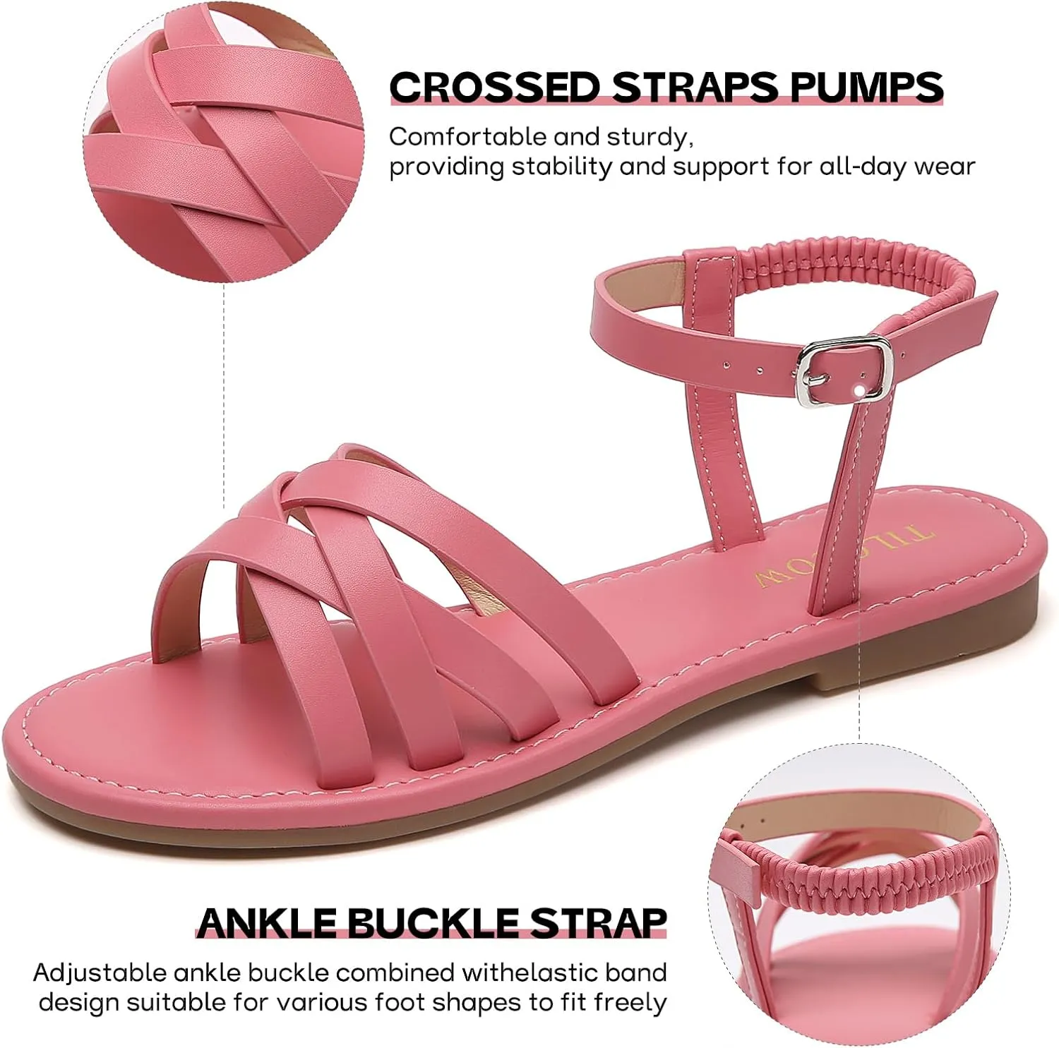 Tilocow Woven Women Flat Sandals Round Toe Buckle Slides Cross Strappy Casual Shoes for Summer