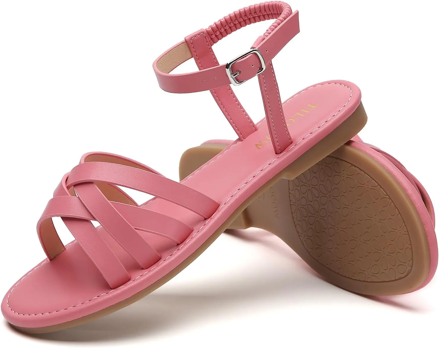Tilocow Woven Women Flat Sandals Round Toe Buckle Slides Cross Strappy Casual Shoes for Summer