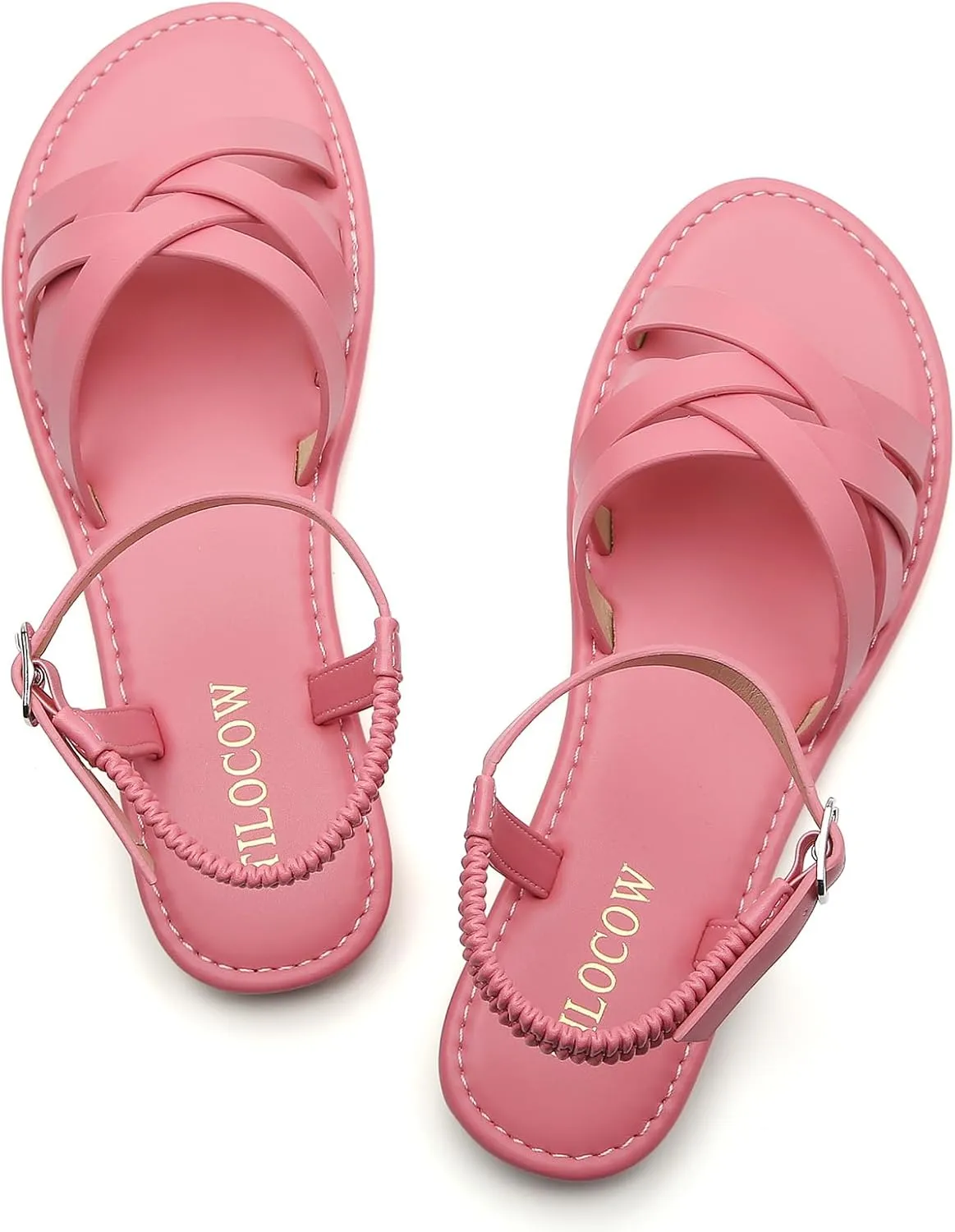 Tilocow Woven Women Flat Sandals Round Toe Buckle Slides Cross Strappy Casual Shoes for Summer
