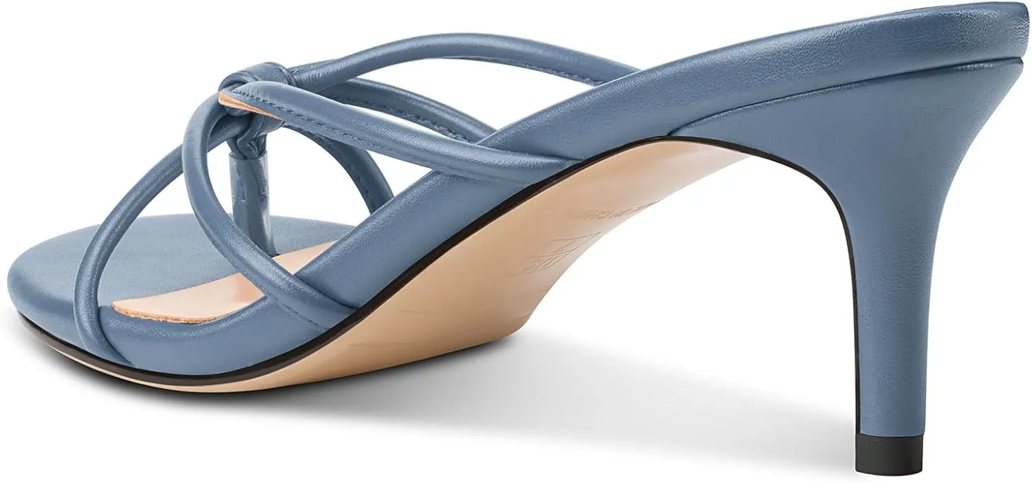 TNYNFBEB Women's Round Toe Flip Flop Strappy Mule Heels Slip-on Kitten Heel Thong Sandals Summer Dress Shoes 2.6 Inches
