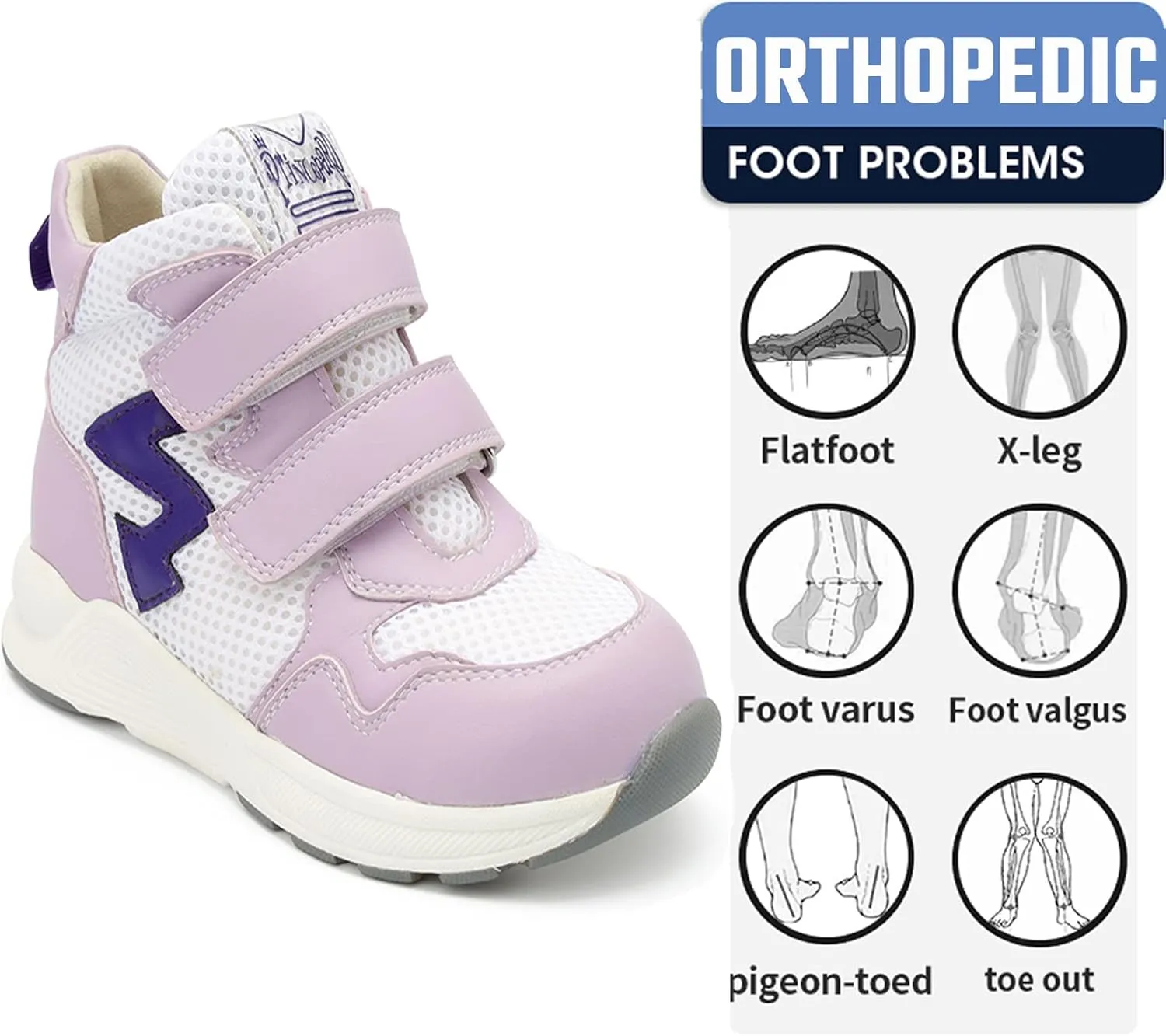 Toddlers Orthopedic Corrective Sneakers for Kids with Arch & Ankle Support,Girls and Boys'High Top Shoes for Flat Foot,Anti-Slip Soles