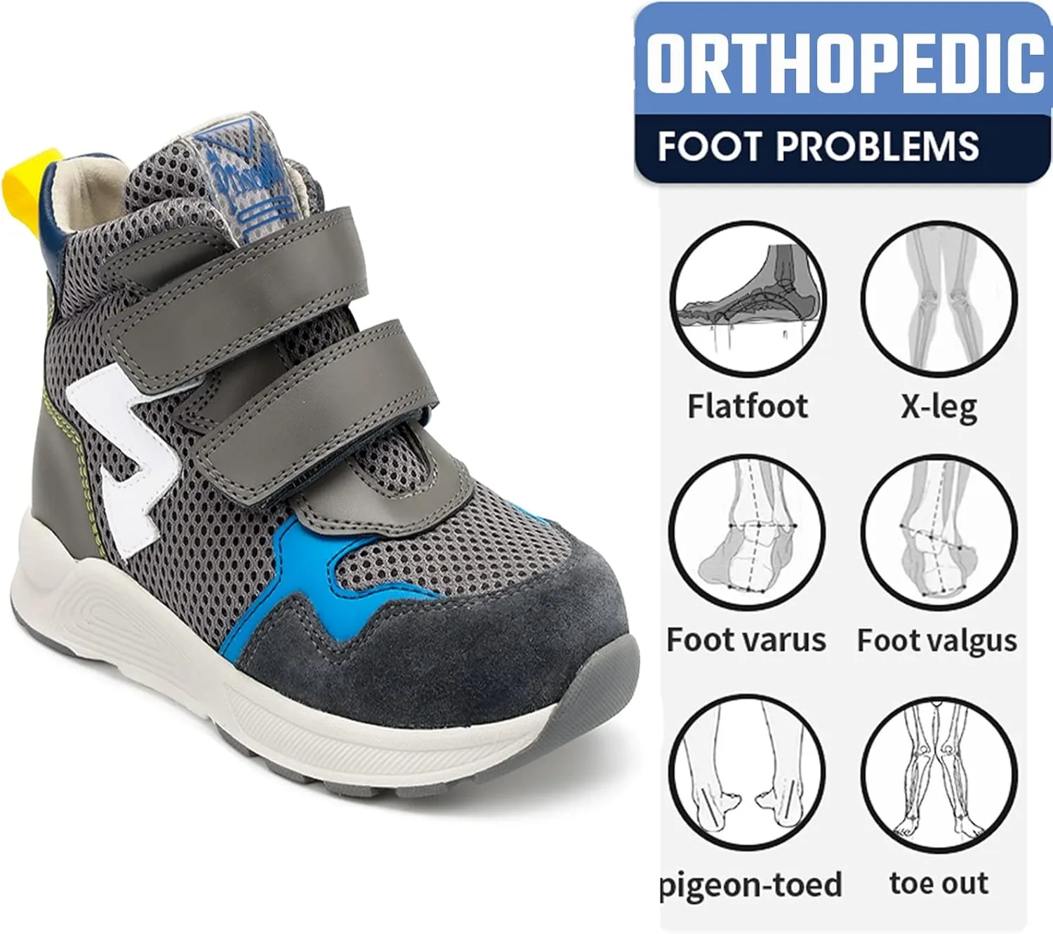 Toddlers Orthopedic Corrective Sneakers for Kids with Arch & Ankle Support,Girls and Boys'High Top Shoes for Flat Foot,Anti-Slip Soles