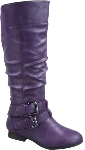 TOP Moda Womens Coco-20 Knee High Round Toe Buckle Slouched Riding Flat Boots, Purple pu 11