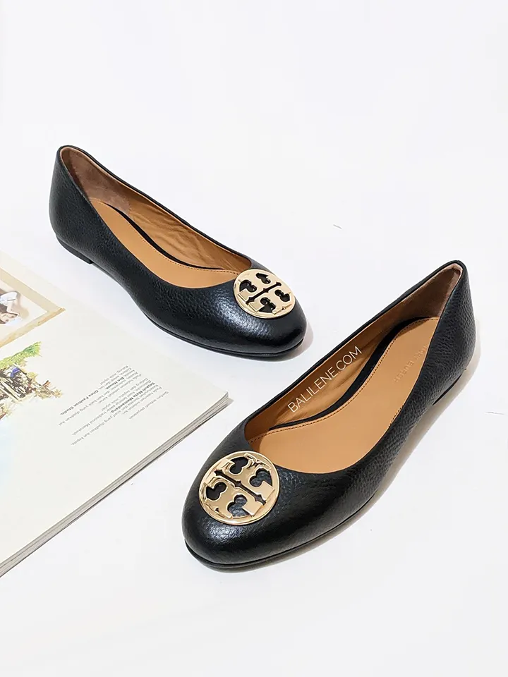 Tory Burch Chelsea Ballet Flat Tumbled Leather Perfect Black