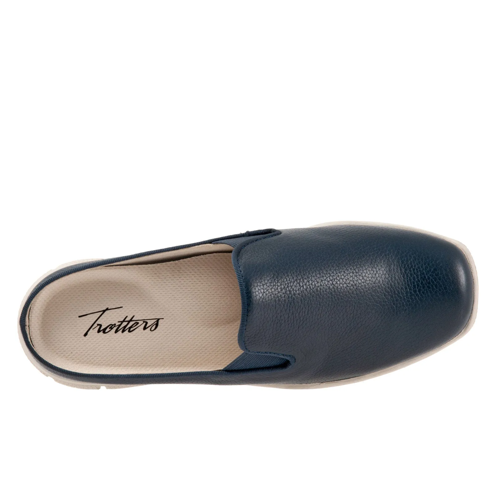 Trotters Uma T2238-400 Womens Blue Wide Leather Slip On Mule Flats Shoes