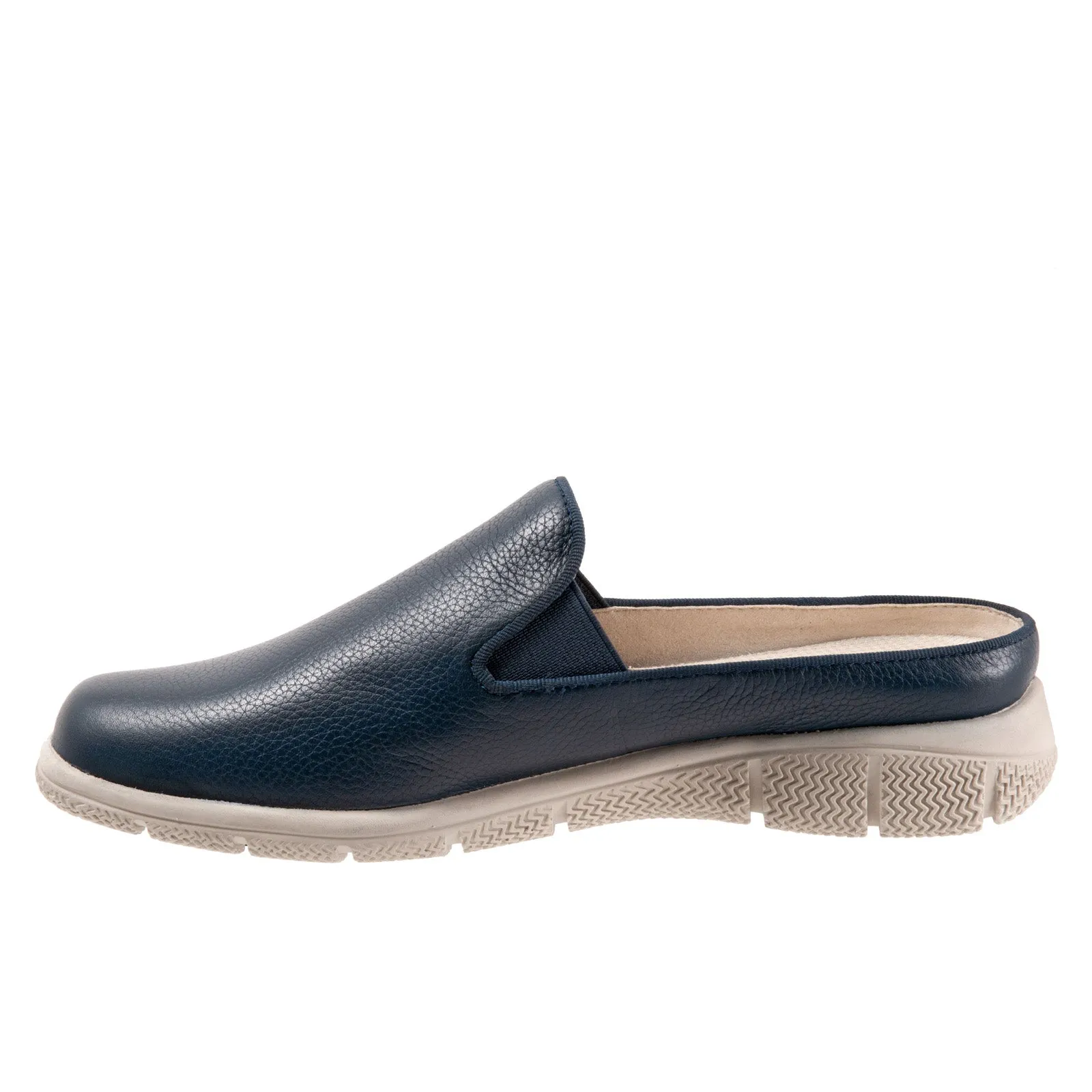 Trotters Uma T2238-400 Womens Blue Wide Leather Slip On Mule Flats Shoes