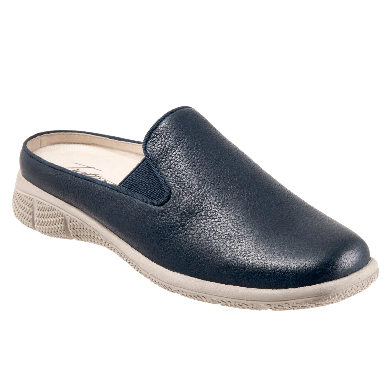 Trotters Uma T2238-400 Womens Blue Wide Leather Slip On Mule Flats Shoes
