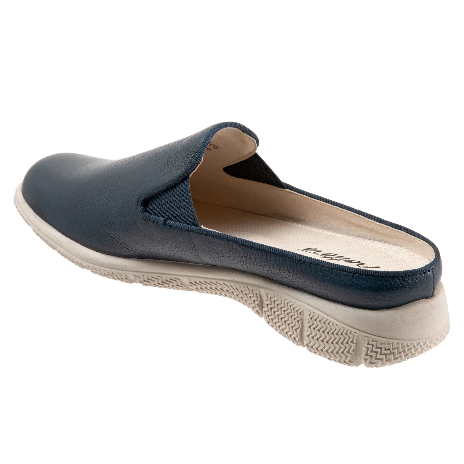 Trotters Uma T2238-400 Womens Blue Wide Leather Slip On Mule Flats Shoes