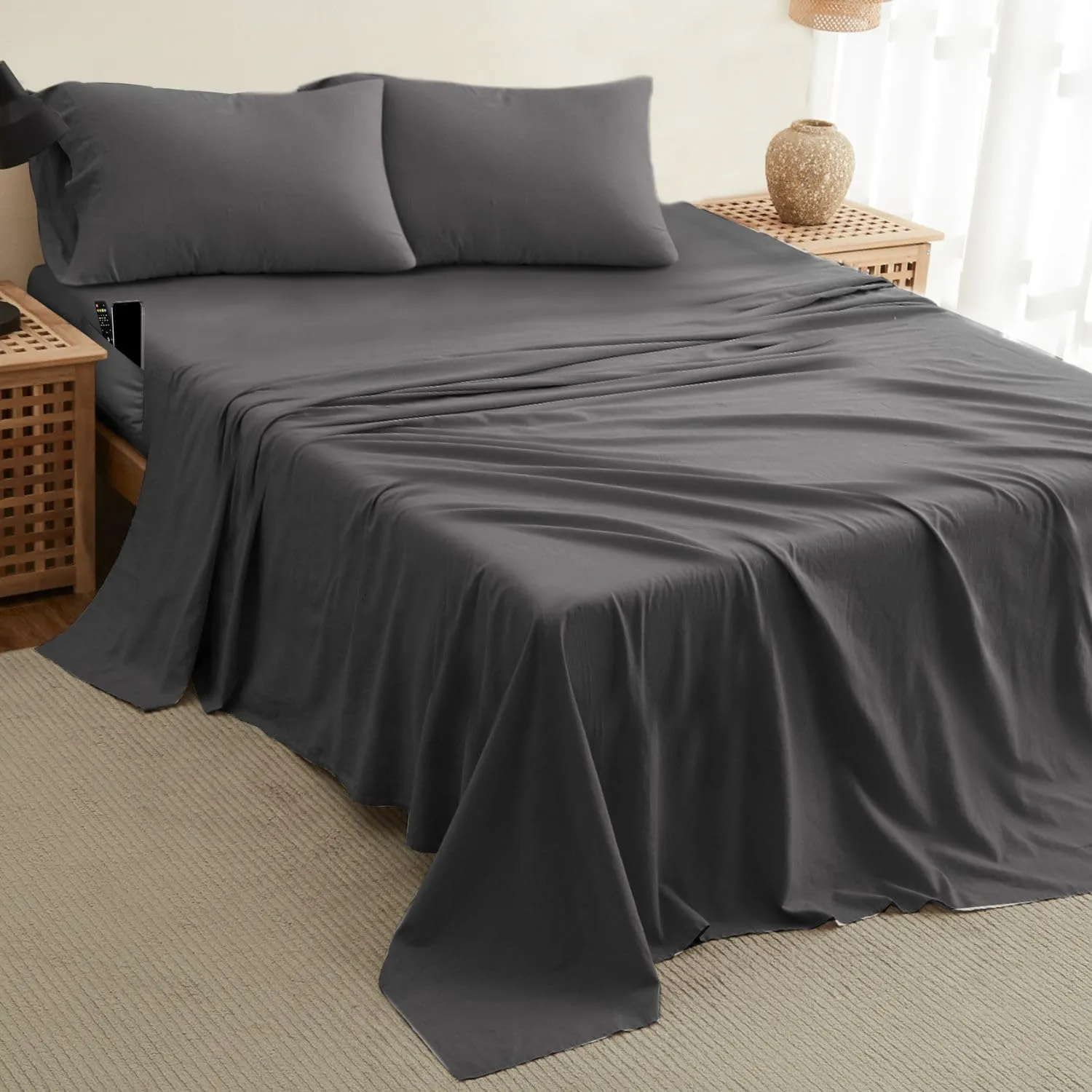 Twin XL Sheets 4pcs XL Twin Sheet Set Twin XL Fitted Sheet Extra Long Twin Sheets XL Twin Fitted Sheet Twin Extra Long Sheet Set Twin XL Bedding Twin XL Fitted Sheets XL Twin Sheets Twin XL Sheet Gray