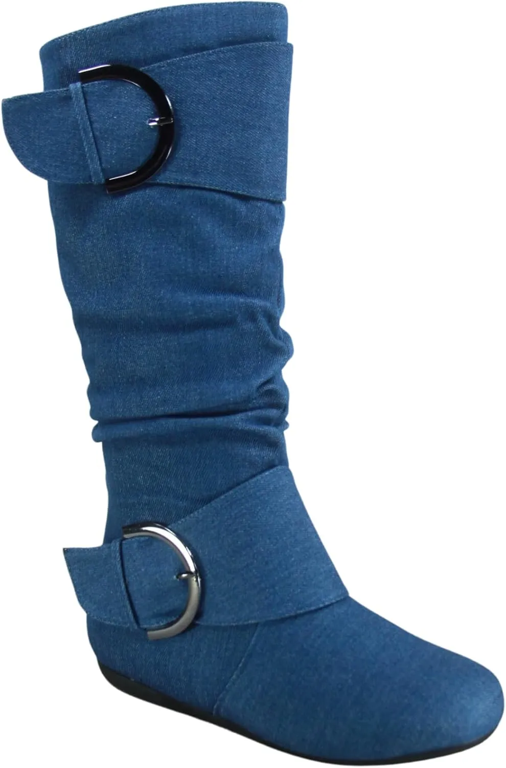 TZ Zone-38 Women's Closed Round Toe Flat Heel Buckle Slouchy Mid-Calf Casual Boots