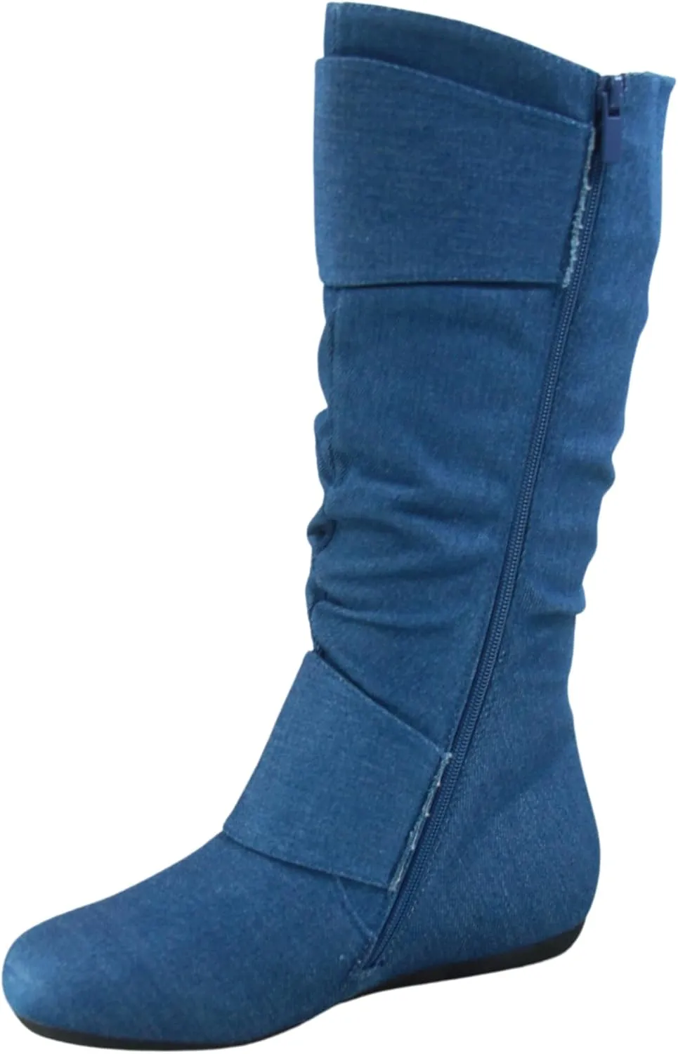 TZ Zone-38 Women's Closed Round Toe Flat Heel Buckle Slouchy Mid-Calf Casual Boots