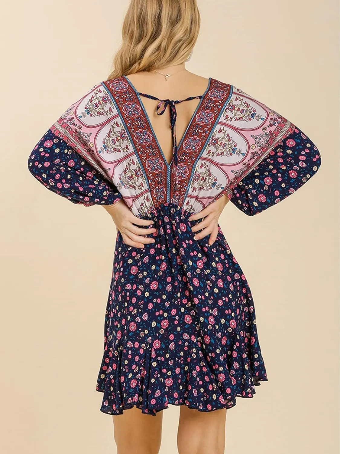 Umgee Womens Bohemian V-Neck Print Dress