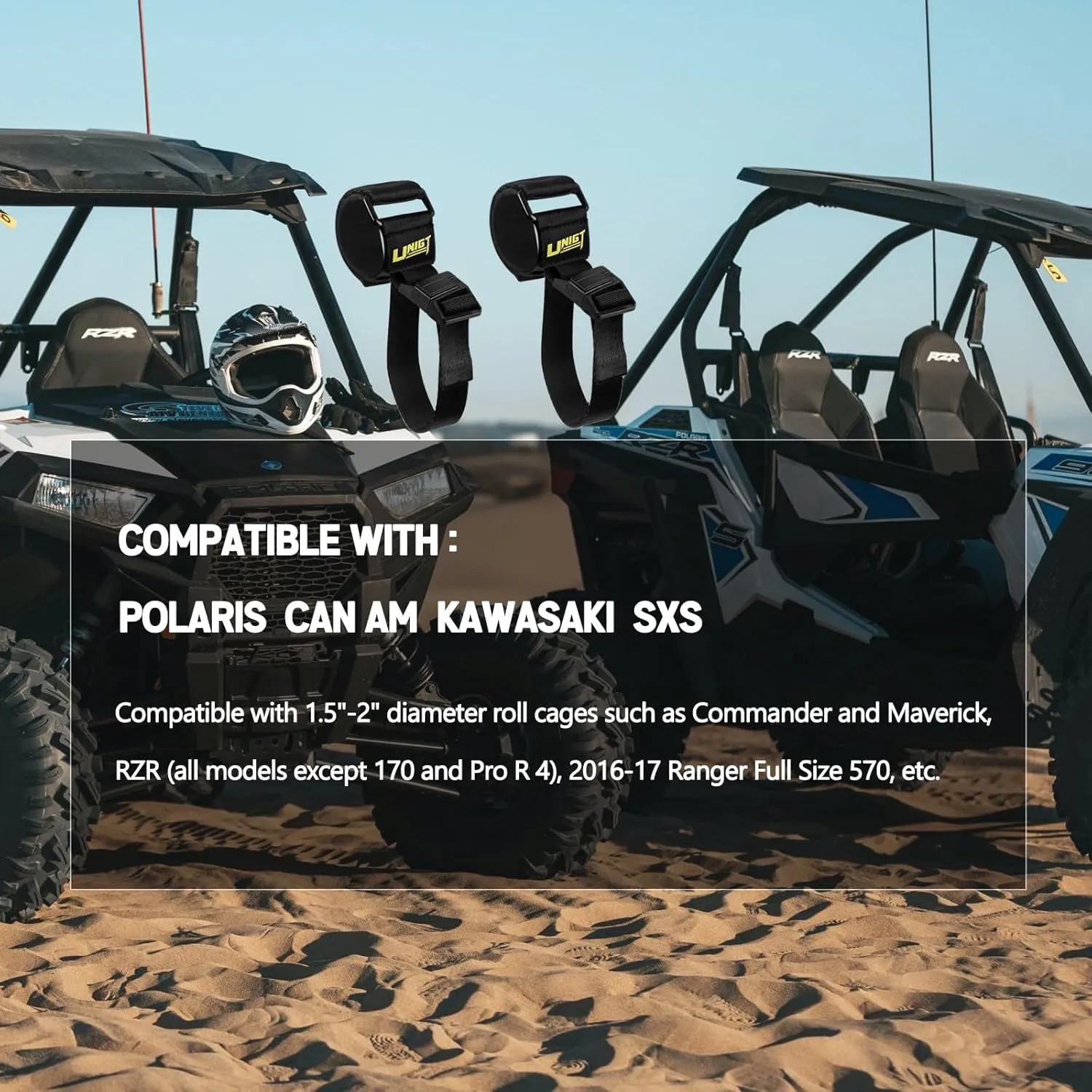 Upgraded UTV Gun Holder for Shovel Rifle Bow, Roll Bar Mount Tool Strap Compatible with Polaris RZR Ranger Can am SXS ATV Boat Lawn Movers - 4 Pack