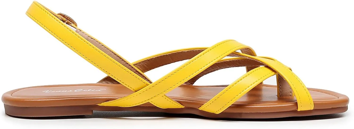 VenusCelia Women's X-Band Strap Flat Sandal