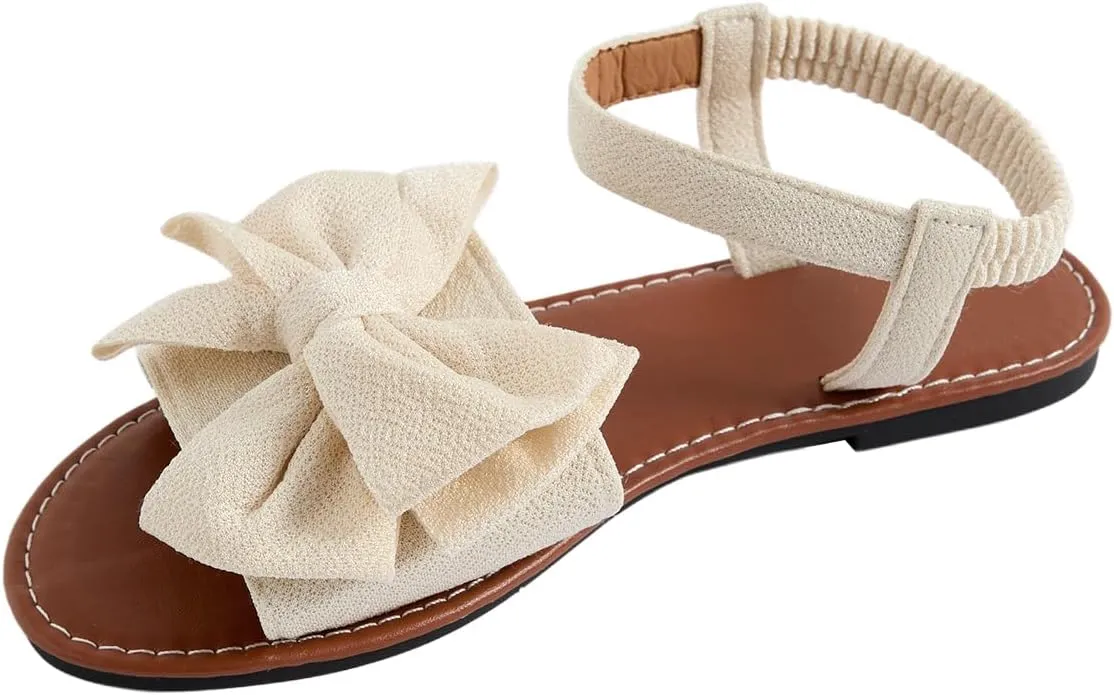 Verdusa Women's Coquette Bowknot Ankle Strap Leather Sandals Holiday Beach Flat Sandals
